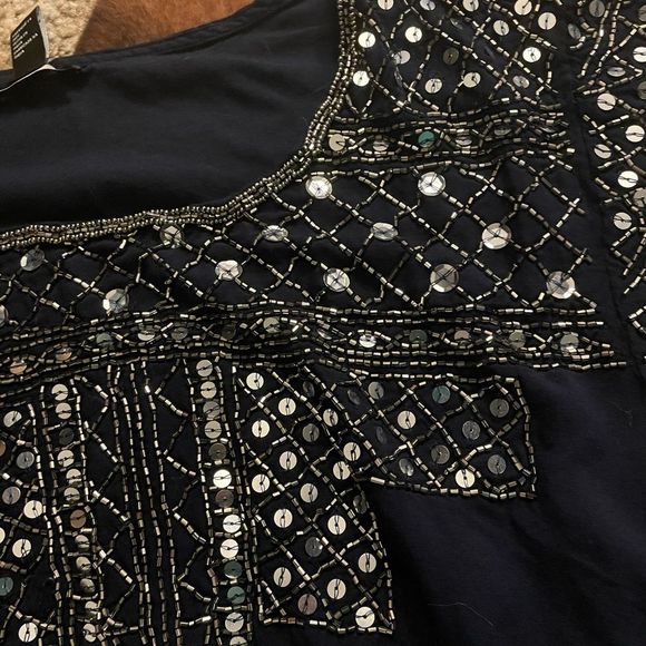 Forever 21 Navy Silver Sequined Tunic High Low Cut - Picture 2 of 6